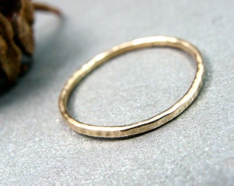 Petite solid 14k gold stack ring, 1 mm hammered gold, Gifts for her, Gold stacking ring, Solid gold stacking ring, Delicate jewelry