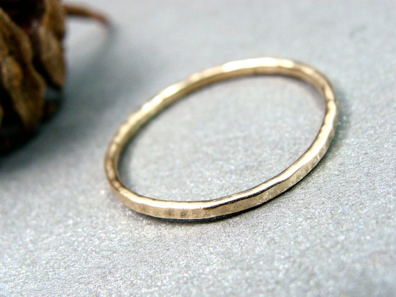 Petite solid 14k gold stack ring, 1 mm hammered gold, Gifts for her, Gold stacking ring, Solid gold stacking ring, Delicate jewelry