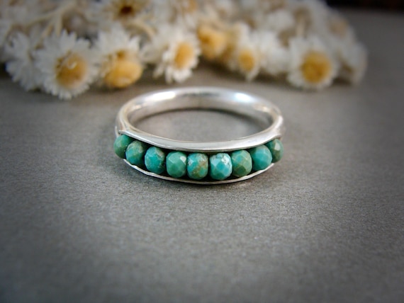 Turquoise Sterling Silver Stacking Ring – Handmade faceted turquoise Ring, Organic Boho Jewelry, Siren Jewels, Gifts for Her