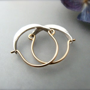 mini minimalist 14k gold filled and sterling silver hoops, mixed metal hoops, small hoops, handmade jewelry, gifts for her, small hoops