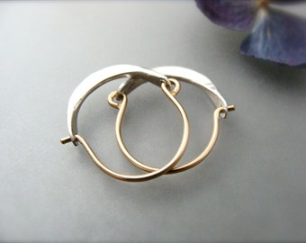 Mixed Metal Hoop Earrings: Gold Filled & Sterling Silver, Handmade
