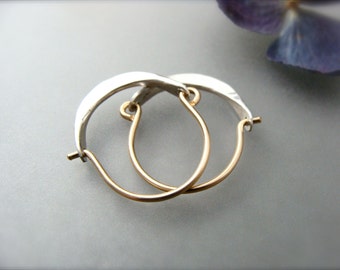 mini minimalist 14k gold filled and sterling silver hoops, mixed metal hoops, small hoops, handmade jewelry, gifts for her, small hoops