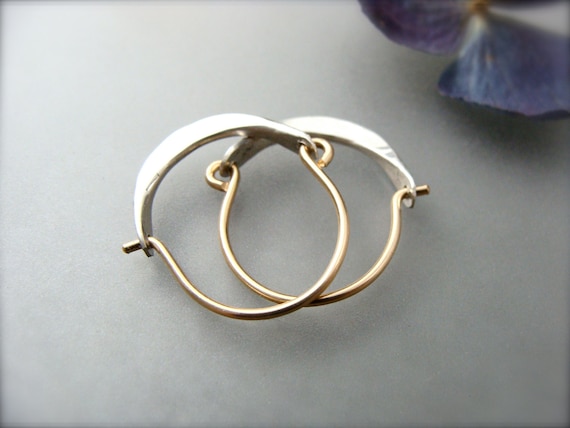 Mini Mixed Metal Minimalist Gold and Sterling Silver Hoops - Everyday jewelry, Small hoops, Handmade jewelry, Gifts for her, Siren jewels