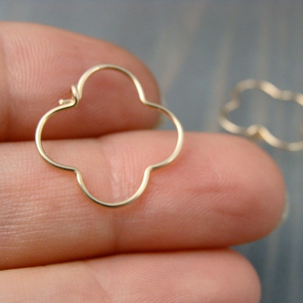 mini golden gothic hoops, small gold hoops, clover hoops, gifts for her