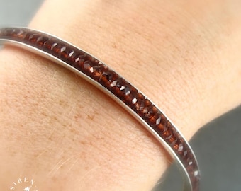 Silver Bangle - Garnet Gemstone Sterling 925 Bracelet - January Birthstone Artisan Made jewelry