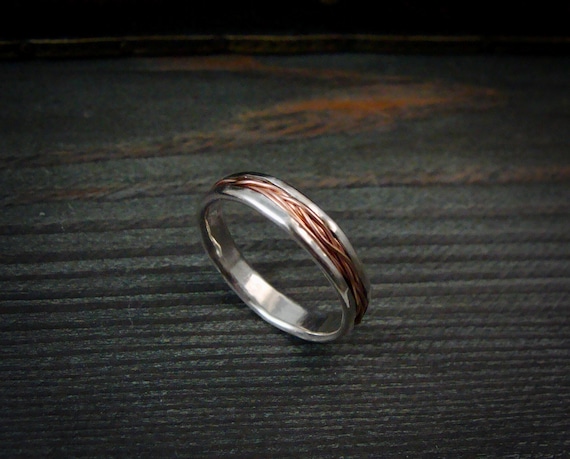 Men’s 14k Rose Gold & Sterling Silver Ring – Mixed Metal Intertwined Wedding Band, Handmade Artisan Jewelry, Ready To Ship