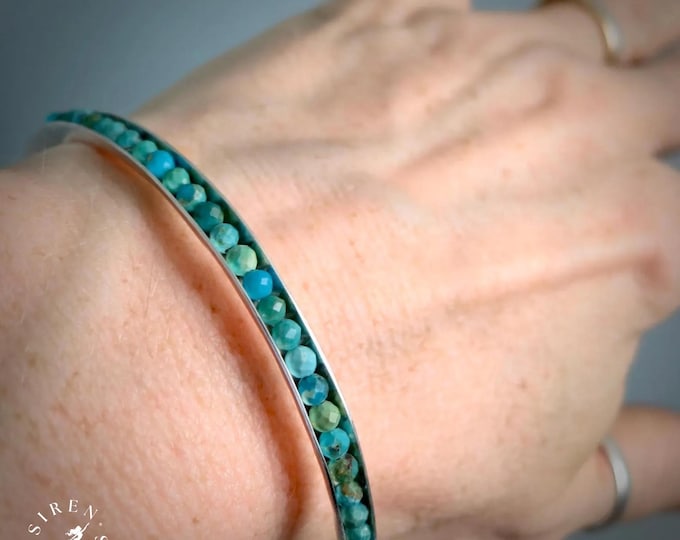 Featured listing image: Silver Bangle - Turquoise Sterling - Boho Bracelet For Her, Hand Formed Jewelry, December Birthstone