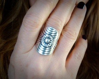 large sterling silver oval boho statement ring, unique handmade mandala ring, 925 ring for women, siren jewels "shield maiden ring"