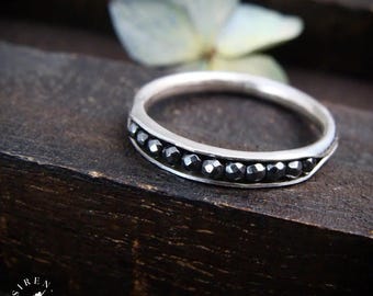 Petite Hematite Sterling Silver Ring – Handmade Delicate Gemstone Band, Minimalist Stacking Ring