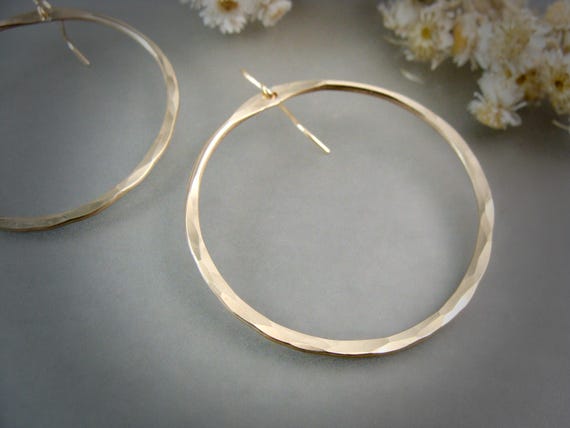 Gold hammered round hoops, Simple hoops, Siren jewels, Handmade artisan jewelry, Gifts for her "Golden sun hoops"