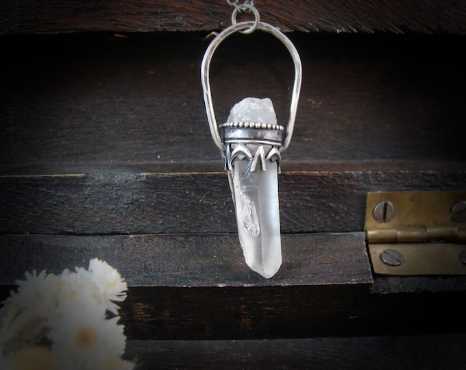 dark academia raw quartz crystal pendulum pendant, raw gemstone necklace, raw quartz jewelry, boho witchy vibes, gifts for women and teens