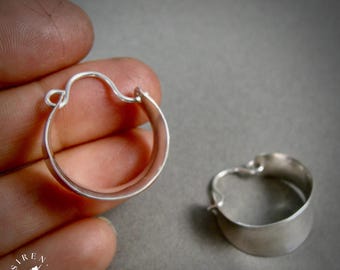 Handmade Sterling Silver Chunky Hoop Earrings – Small Minimalist Artisan Jewelry