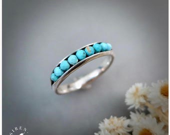 Turquoise Sterling Silver Stacking Ring – Handmade Boho Gemstone Ring, Minimalist Artisan Jewelry