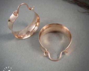 Rose Gold Chunky Concave Hoop Earrings – Lightweight Wide 1 inch Hoops, Artisan Jewelry