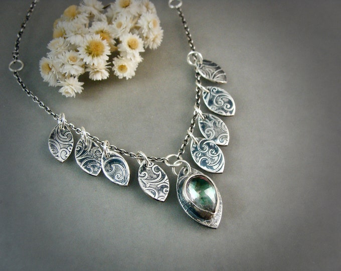 sterling silver and mystic quartz botanical petal necklace, botanical jewelry, handmade jewelry, cottagecore, gifts for her "forest stipule"
