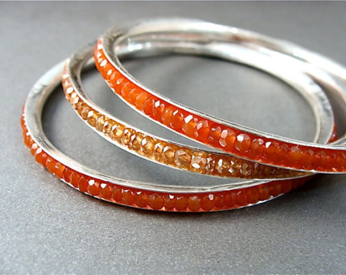 carnelian and sterling silver stack bangle, natural carnelian gemstone bracelet, stackable bangle, gifts for her, siren jewels