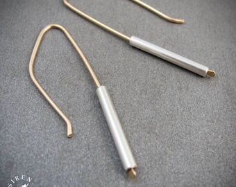 Minimalist Mixed Metal Sterling Silver & 14k Gold Filled Modern Dangle Earrings