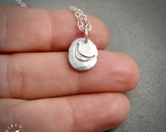 Sterling Silver Crescent Moon Pebble Necklace - Small Minimalist Layering Pendants For Her