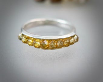 Sterling Silver Citrine Stacking Ring – Dainty Gemstone Band, November Birthstone Ring, Minimalist Jewelry