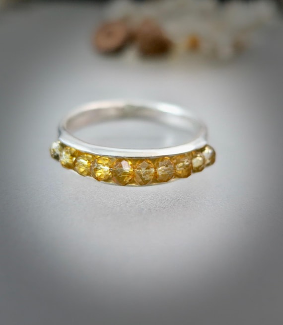Sterling Silver Citrine Stacking Ring – Dainty Gemstone Band, November Birthstone Ring, Minimalist Jewelry