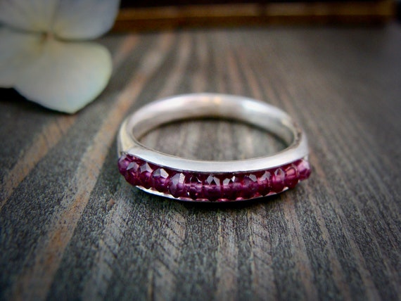 Handmade Rhodolite Garnet Sterling Silver Stacking Ring – January Birthstone Band, Minimalist Artisan Jewelry