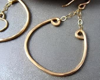 Hammered Gold Hoop Earrings - Unique Hand Formed 14k Gold Filled Chain Dangles "Nordic Hoops"