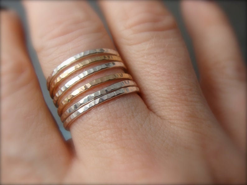Six Stackable Rings Mixed Metal Stacking Rings Set Etsy