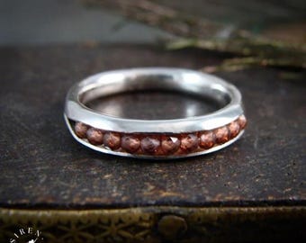 Sterling Silver & Red Garnet Ring – Channel Set January Birthstone Hand Formed Band