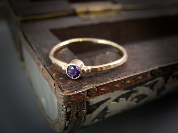 Amethyst and solid 14k gold stack ring, Gifts for her, February Birthstone ring, Delicate gold gemstone ring, Siren jewels
