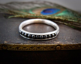 Hematite Sterling Silver Stacking Ring – Dainty Minimalist Gemstone Band, Artisan Jewelry