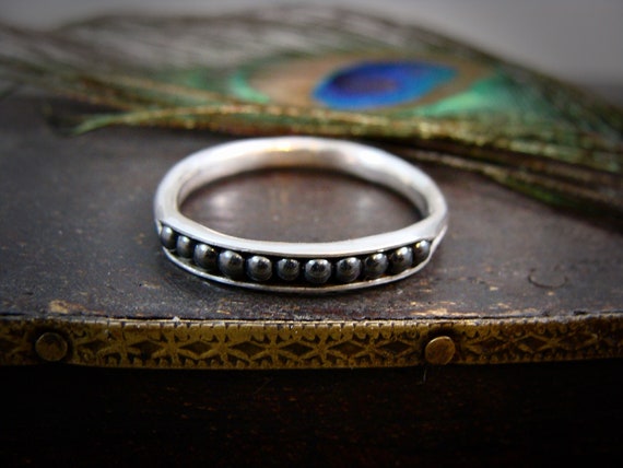Hematite and sterling silver 925 stack ring, Handmade gemstone stacking ring, Handmade rings for women, sterling silver stacking ring