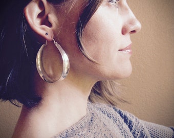 XL Sterling Silver 2" Hoop Earrings - Concave Saddle Statement Hoops, Chunky Wide Silversmith Jewelry