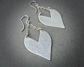 Hammered Sterling Silver Heart Dangle Earrings – Artisan Jewelry "Heart Strings"