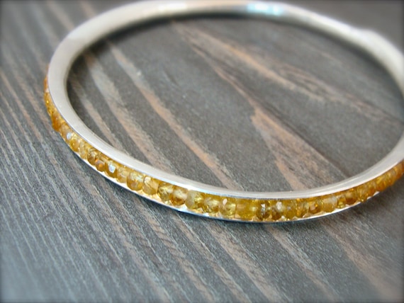 Citrine and sterling silver stack bangle, November birthstone natural gemstone bracelet, Stackable bangle, Gifts for her, Siren jewels
