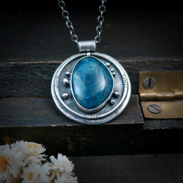 Apatite Sterling Silver Boho Pendant -  Handmade Artisan Unique Gifts For Her, OOAK