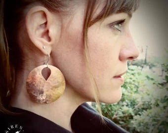 Hammered Copper Moon Disc Earrings - Sterling Silver Wires, Handmade Jewelry
