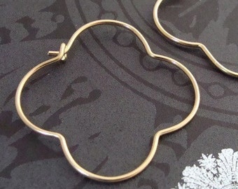 golden gothic hoops... 14k gold filled hoops, clover hoops, quatrefoil hoops, gold hoops, unique jewelry, simple jewelry, gifts for her