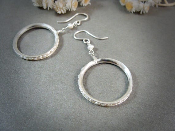 Pearl and Sterling Silver Hoops Dangles - Whit Pearl Earrings, Classic Pearl Dangles, Siren Jewels, June Birthstone, gifts for her