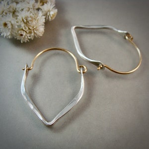 Hammered Sterling Silver Teardrop Hoop Earrings: 14k Gold Filled