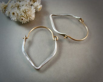 Sterling Silver & Gold Teardrop Hoop Earrings – Mixed Metal Handmade Artisan Jewelry