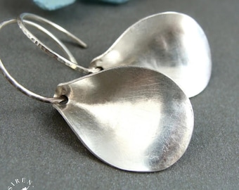 Sterling Silver Petal Earrings – Modern Botanical Hoop Dangles, Jewelry Gift For Her