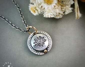Lotus Flower Sterling Silver & 14k Gold Filled Pendant, Yoga Meditation Jewelry, Botanical Layering Necklace