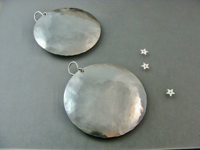 2 inch sterling silver 925 discs earrings, large hammered sterling disc earrings, gifts for her, siren jewels full moon earrings image 2