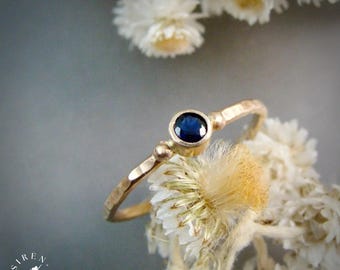Delicate Sapphire & Solid 14k Gold Ring - Handmade September Birthstone