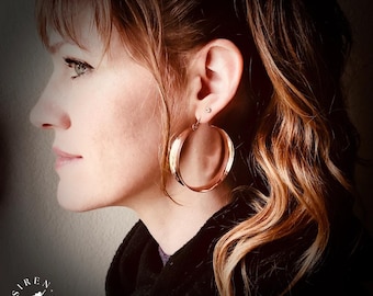 XL 2 Inch Rose Gold Filled Hoop Earrings, Chunky Lightweight Statement Hoops