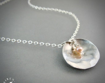 Sterling Silver Shell Pendant Necklace – Freshwater Pearl, Ocean Jewelry "Aphrodite"