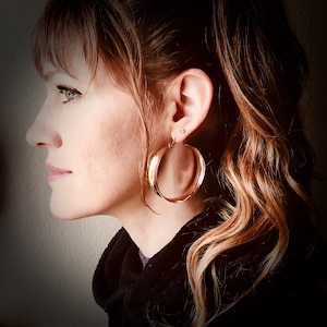 XL Rose Gold Concave Hoops – Chunky Gold Statement Earrings, 2 inch Wide Lightweight Hoops