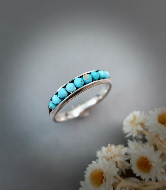 Turquoise Sterling Silver Stacking Ring – Handmade Boho Gemstone Ring, Minimalist Artisan Jewelry