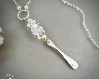 Herkimer Diamond Lariat Necklace – 14k Gold & Sterling Silver Boho Pendant
