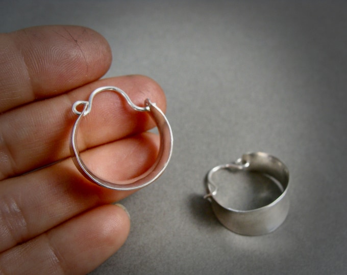 mini saddle hoops ... small sterling silver hoops, chunky hoops, wide hoops, handmade jewelry, simple hoops, gifts for her